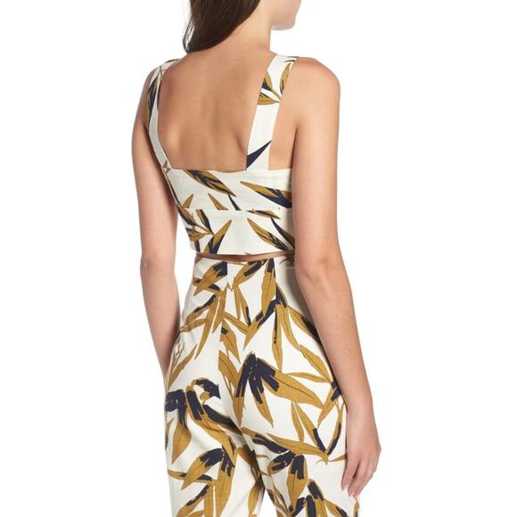 J.O.A Tropical Palm Print Cotton Crop Top & High-Waisted Ankle Pant Set Size XS - Picture 2 of 10